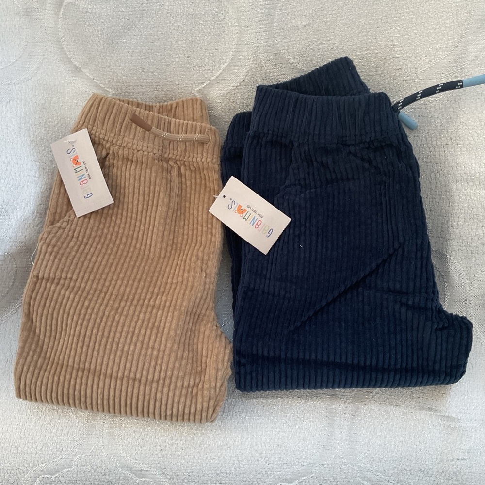 Kids Corduroy Joggers - Navy and Tan - Picture 3 of 4